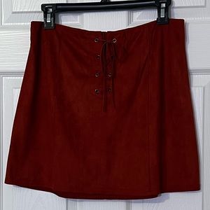 Red Suede Lace Front Skirt